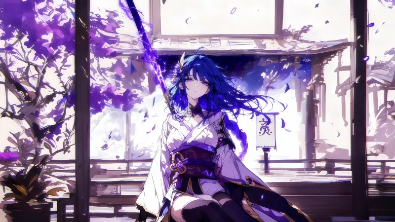 《原神》雷电将军 4K 电脑壁纸：稻妻紫韵、无想一刀高清原图下载【4096x2304 PNG】