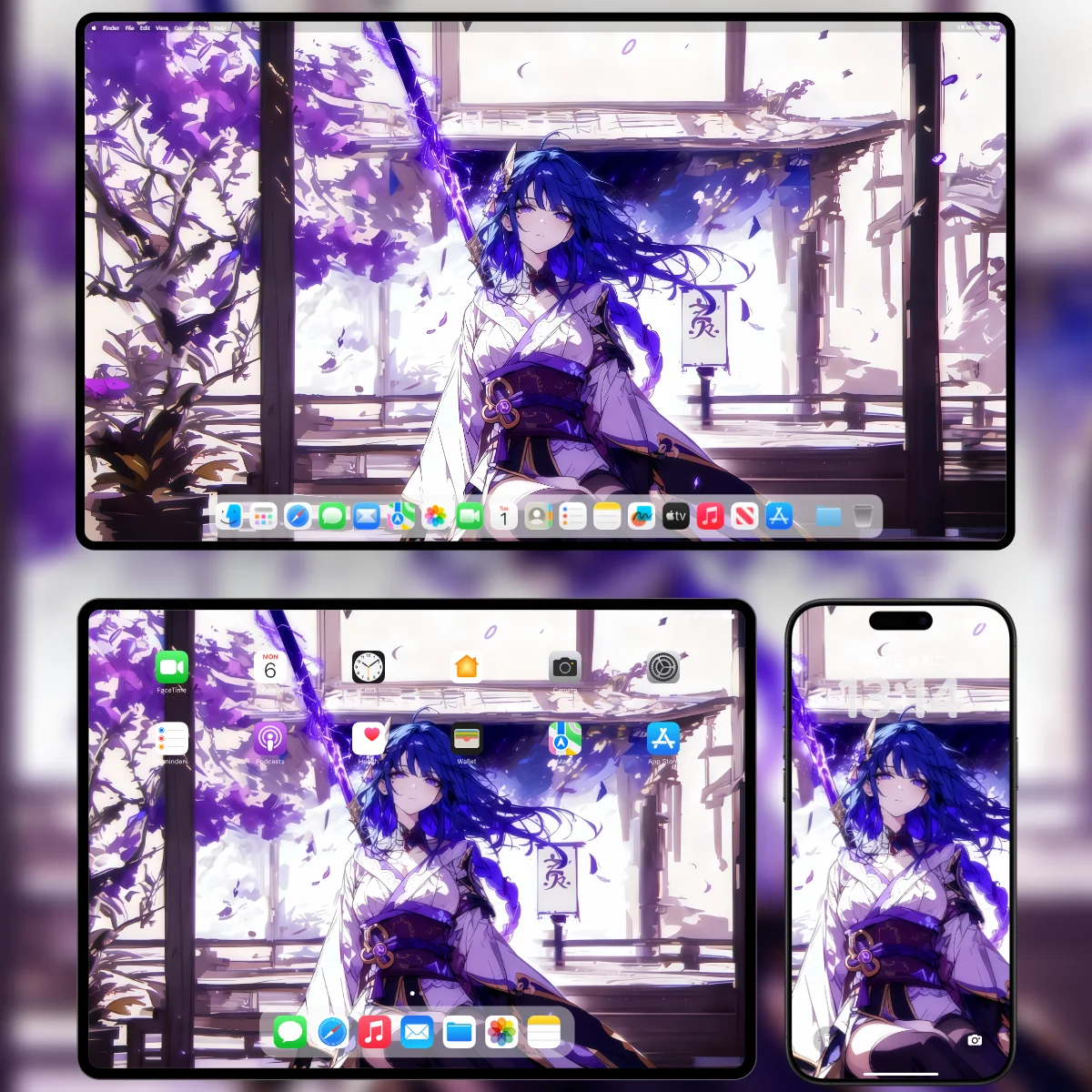 《原神》雷电将军 4K AI 绘画电脑壁纸 稻妻庭院 紫色雷电 长枪