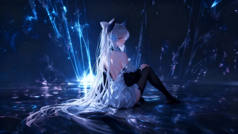 AI 绘画《原神》珊瑚宫心海 4K 电脑壁纸：深海梦境、唯美背影高清原图下载【4096x2304 PNG】