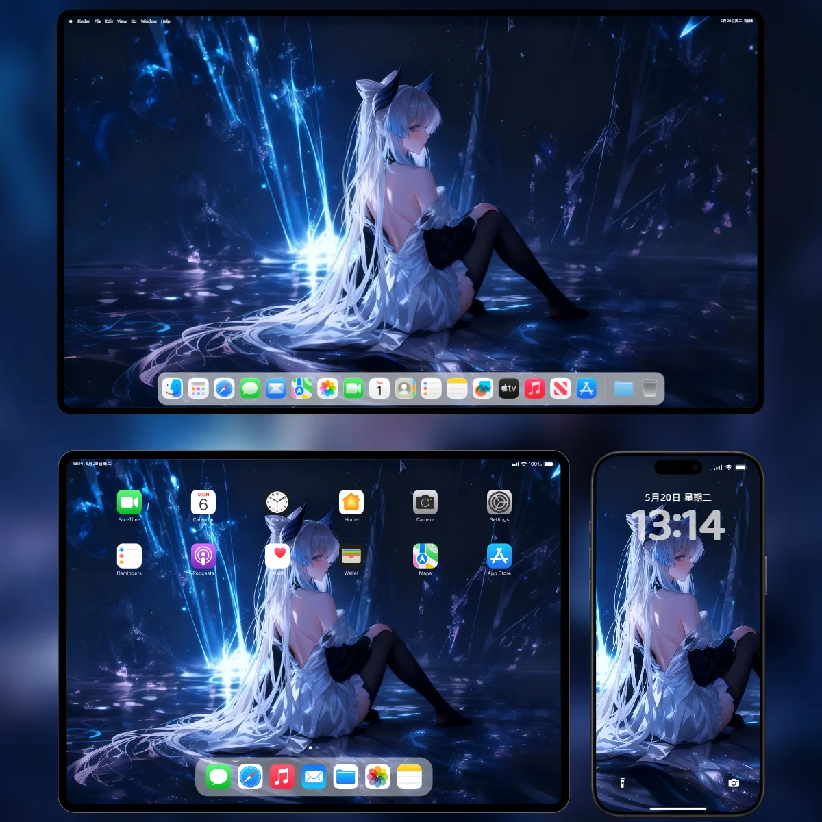 《原神》珊瑚宫心海 4K AI 绘画电脑壁纸 深海 水面倒影 白裙