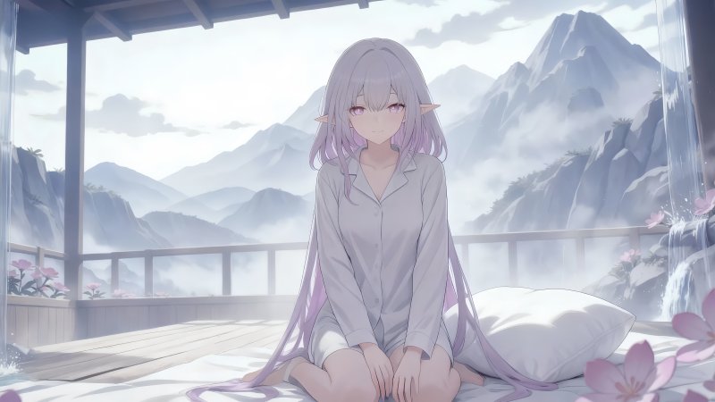 《崩坏：星穹铁道》遐蝶 5K 电脑壁纸：睡衣精灵、山景温泉高清原图下载【5120x2880 PNG】