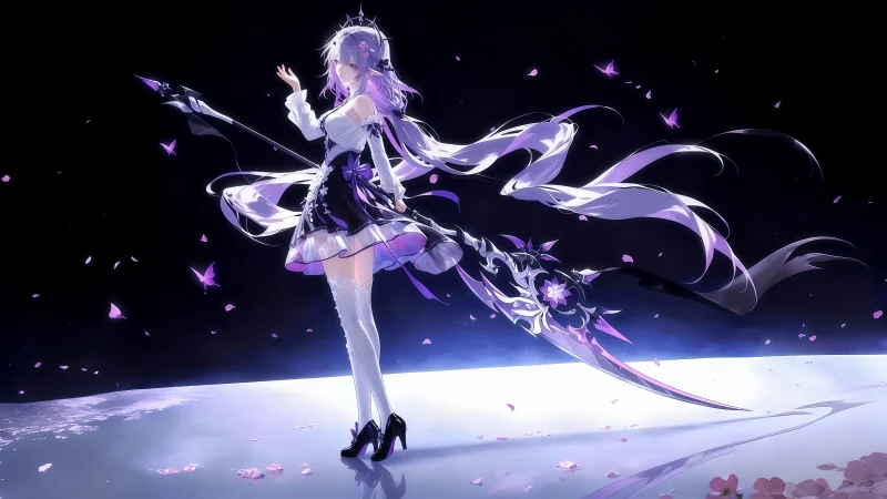 《崩坏：星穹铁道》遐蝶 4K 电脑壁纸：紫色镰刀、暗夜蝴蝶高清原图下载【4096x2304 PNG】