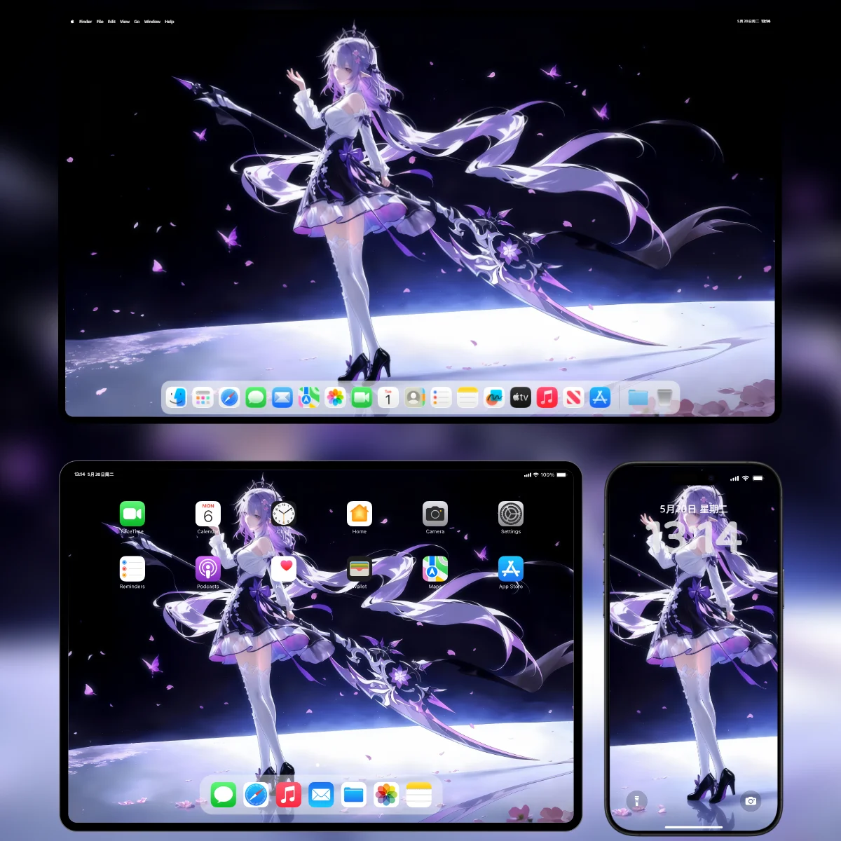 《崩坏:星穹铁道》遐蝶 4K AI 绘画电脑壁纸 紫色镰刀 暗夜蝴蝶