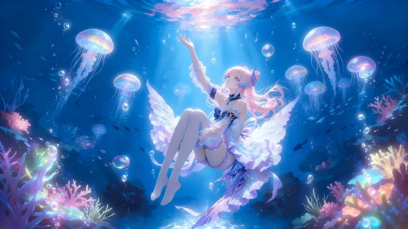 《原神》珊瑚宫心海 4K 壁纸：深海与水母的梦幻共舞
