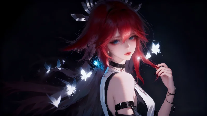 《原神》八重神子 4K 电脑壁纸：暗夜哥特、发光蝴蝶高清原图下载【4096x2304 PNG】