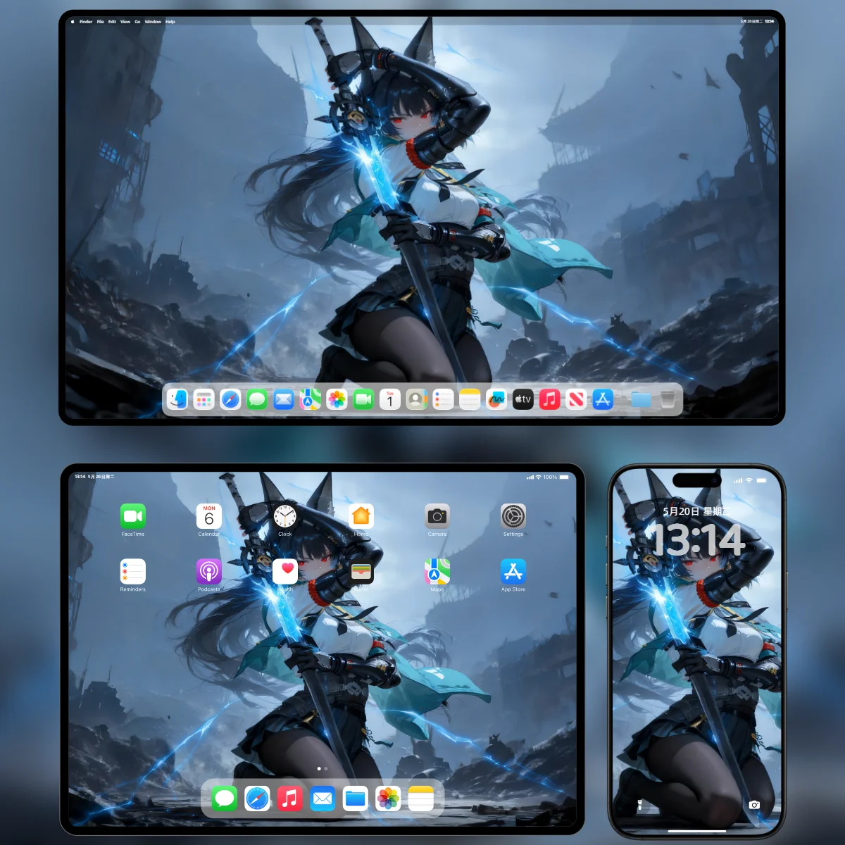 《绝区零》星见雅 4K AI 绘画电脑壁纸 武士刀 狐狸耳朵 城市战斗