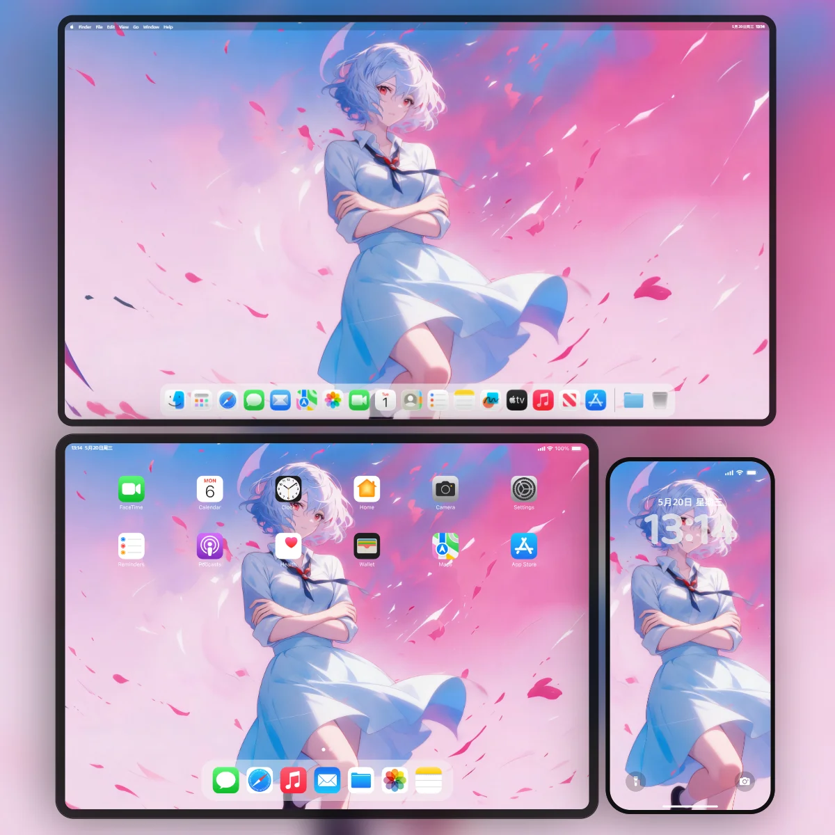 《新世纪福音战士》绫波丽4K壁纸多设备预览图:包含电脑平板及手机高清适配版本