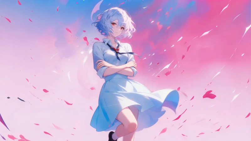 《新世纪福音战士》绫波丽 4K 超清壁纸集:漫天飞花下的唯美意境