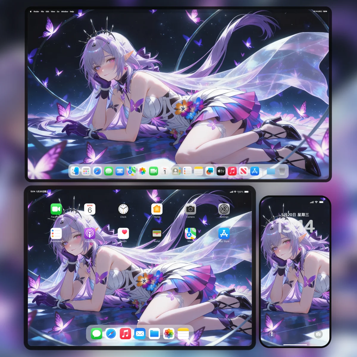 崩坏星穹铁道》遐蝶4K壁纸多设备预览图:包含电脑平板及手机高清适配版本