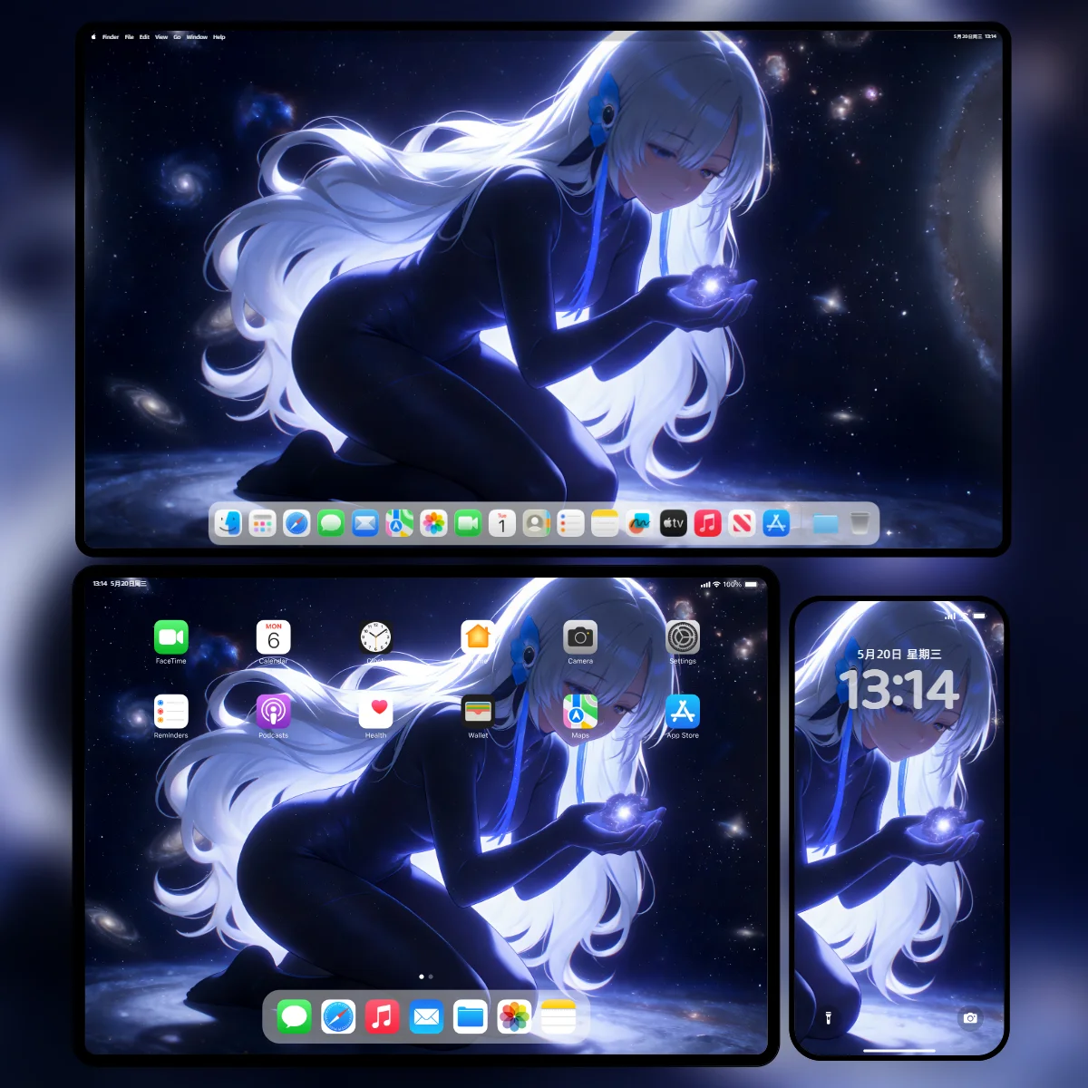 《鸣潮》莫宁深空星海4K壁纸多端效果展示:包含电脑桌面、平板与手机暗色系护眼适配版本