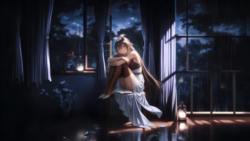 《原神》安柏4K壁纸:深夜雨后窗台的静谧时光(全设备三合一包)
