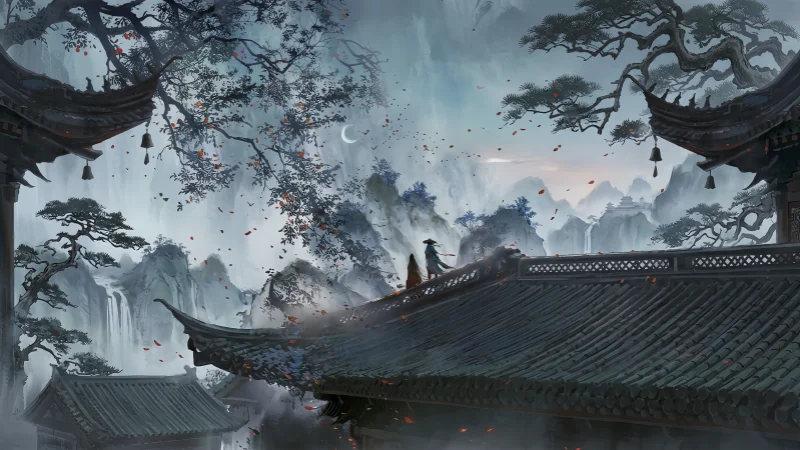 国风水墨山水高清壁纸合集:古建飞瀑与苍松意境,包含 8K 极限分辨率三端无损包