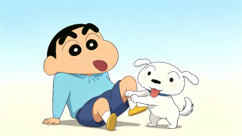 童年经典回忆:蜡笔小新与小白欢乐互动极简桌面,含 8K 超清三端无损壁纸包