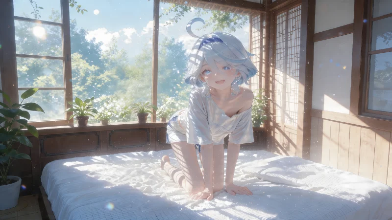 芙宁娜 4K 高清壁纸:原神枫丹水神白色私服卧室风格,支持手机电脑三端适配