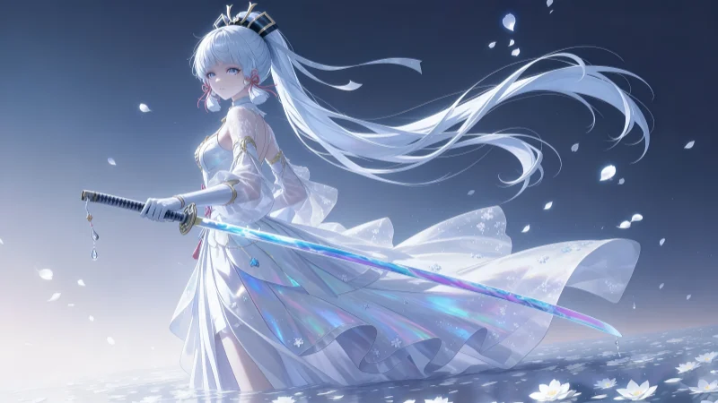 《原神》神里绫华:月下樱花与虹色太刀,极具冷冽感的白衣剑客高画质原画