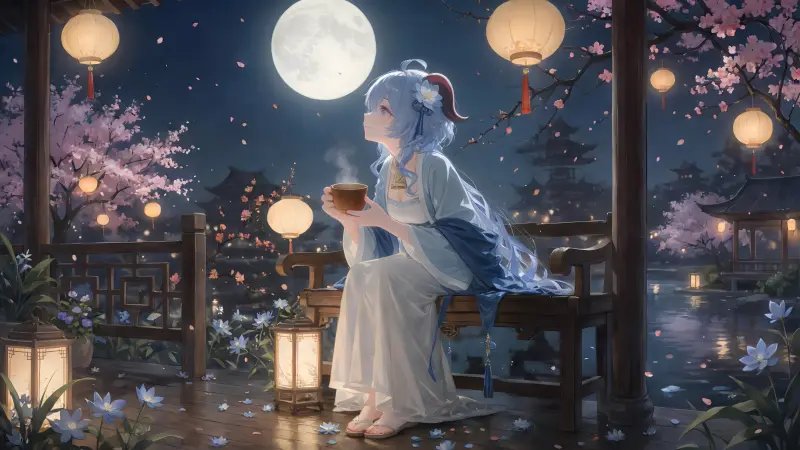 《原神》甘雨 4K 超清壁纸:东方美学与温馨月夜的古典原画