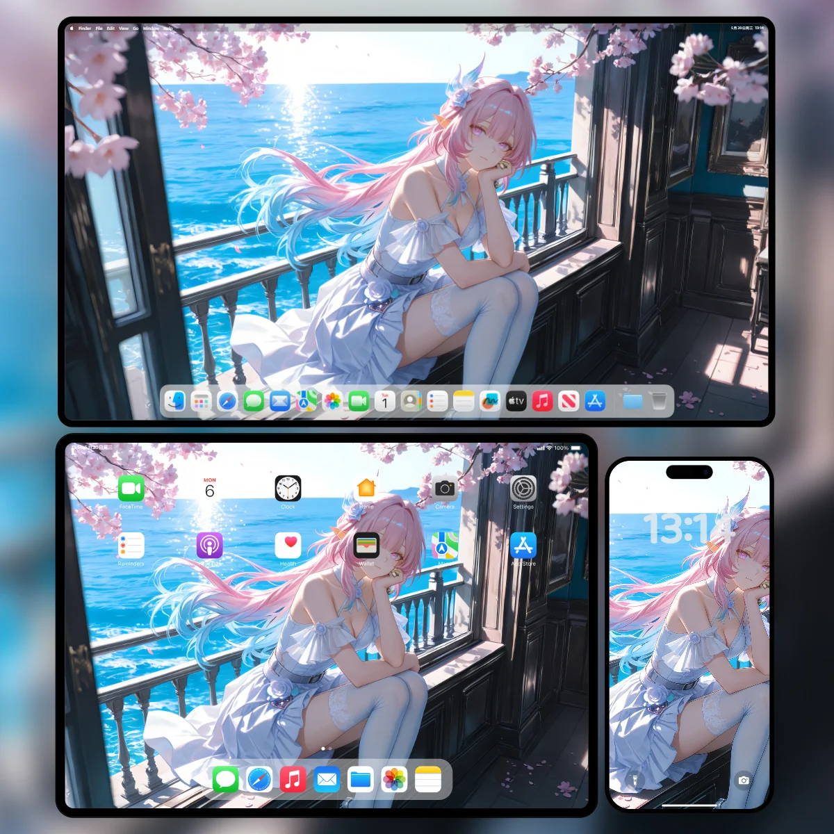 《崩坏:星穹铁道》昔涟唯美明媚海景4K壁纸多端效果展示:包含高明度浪漫色调的电脑、平板与手机独立无损版本