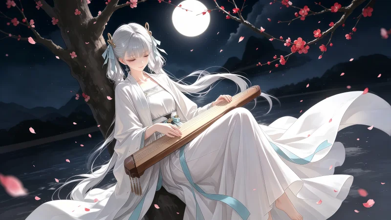 鸣潮今汐月下抚琴绝美壁纸:清冷龙尊的国风雅韵,顶级无损画质直出
