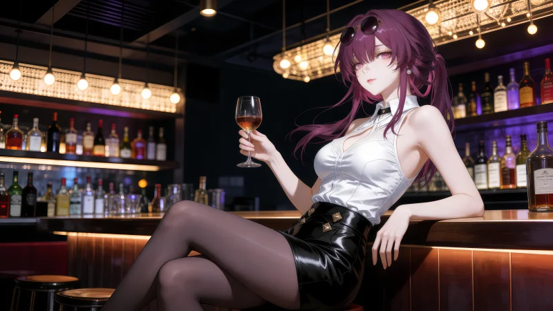 卡芙卡 8K 电脑/手机壁纸:崩铁现代私服酒吧微醺风,8000×4500 极限分辨率无损下载