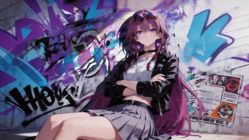 卡芙卡 8K 电脑/手机壁纸:崩铁街头机车皮衣风同人,8000×4500 极限分辨率三端适配