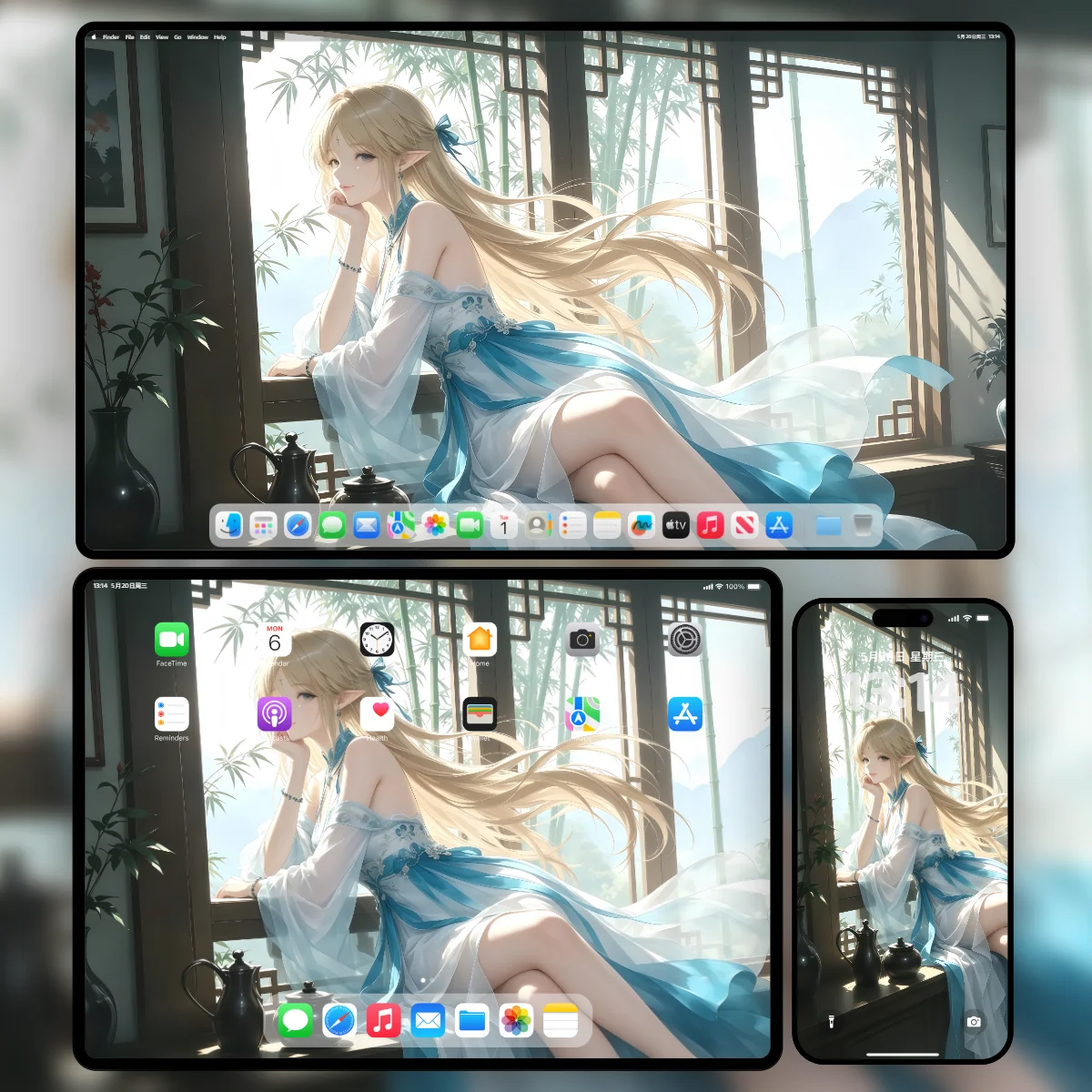 鸣潮卡提希娅身穿白裙在阳光窗边倚靠的唯美PNG超清壁纸-奇漫壁纸支持多终端无损样机展示