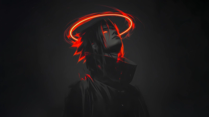 《火影忍者》佐助暗黑系壁纸:猩红光环与极致红黑撞色极简风
