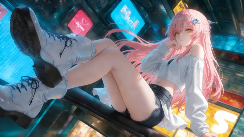 《鸣潮》爱弥斯:粉发少女与赛博霓虹,极具视觉冲击力的街头风 8K 原画