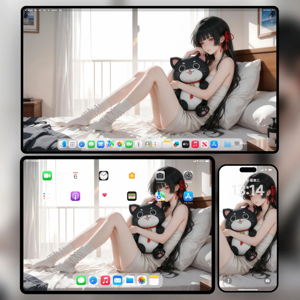 《鸣潮》千咲居家治愈系4K壁纸多端效果展示:包含明亮晨光主题的电脑、平板与手机适配版本