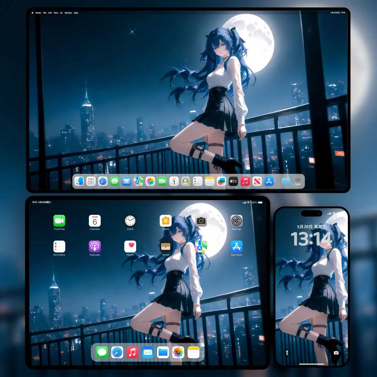 鸣潮尤诺8K超清壁纸-都市月夜双马尾少女三端适配样机-奇漫壁纸官网