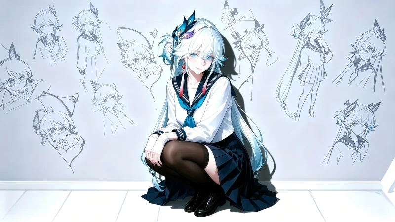 当爻光穿上制服:崩铁仙舟美少女的手绘感神图,超清 PNG 无损封装分享