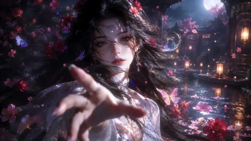 暗夜里的花间仙子!浪漫古风动漫少女蝴蝶超清壁纸,OLED专属无损 .png 图包