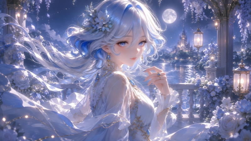 原神芙宁娜月下星空神图,OLED 专属发光质感 .png 壁纸