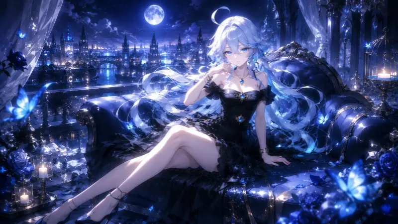盈水之梦,幽蓝月夜!《原神》芙宁娜沙发绝美壁纸