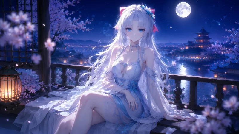 皎月如霜!《鸣潮》2.0珂莱塔月夜古风壁纸,清冷银发少女无损 .png 原画包