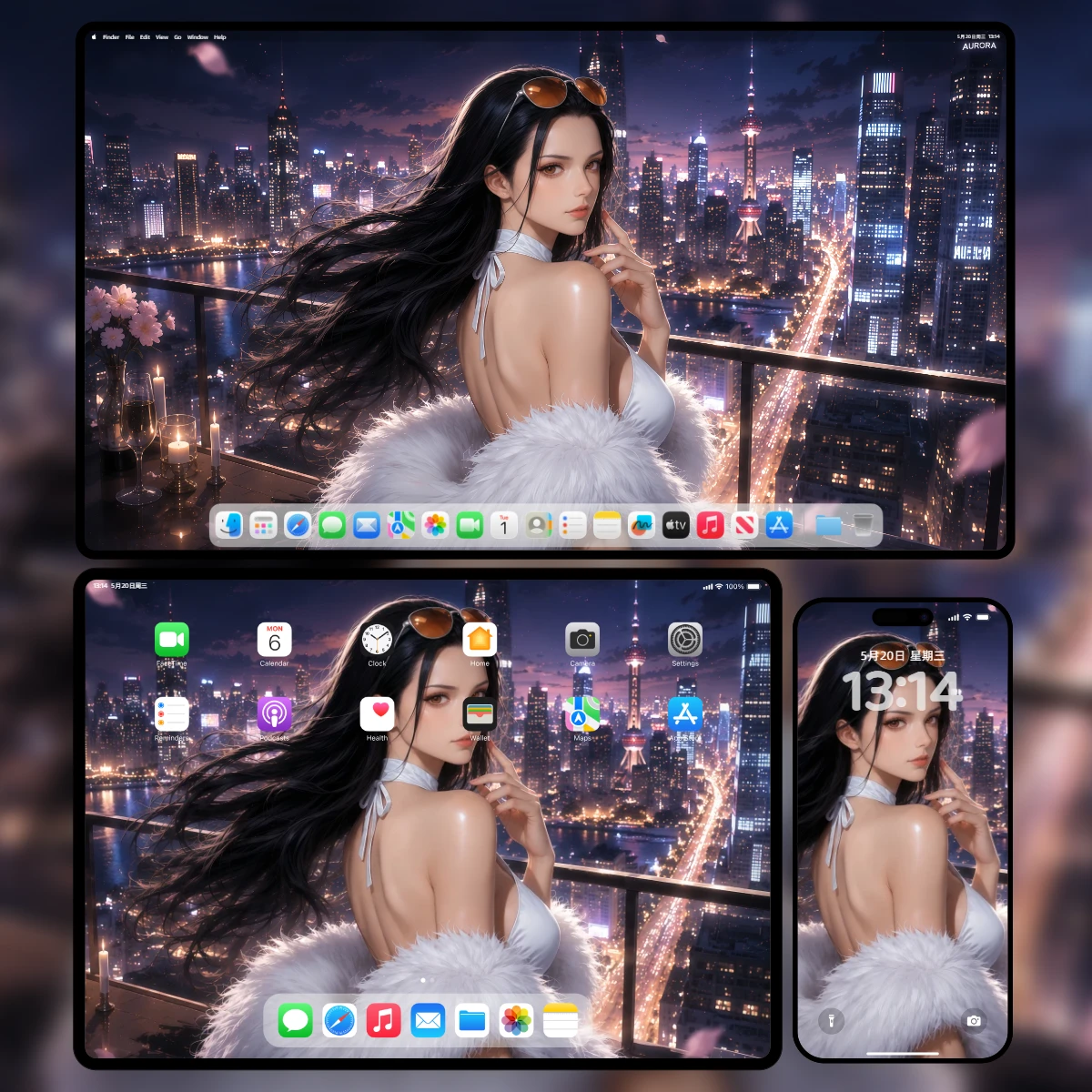 航海王罗宾都市夜景礼服壁纸样机预览图