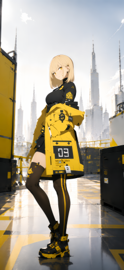 未来都市黄色系少女手机壁纸预览图