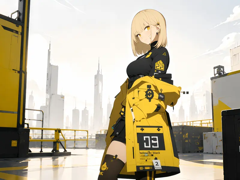 未来都市黄色系少女平板壁纸预览图