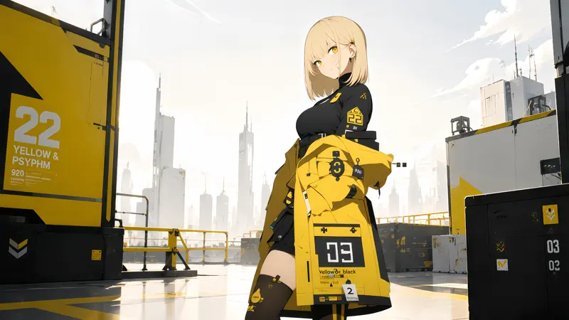 未来都市黄色系少女壁纸 高清二次元电脑手机壁纸