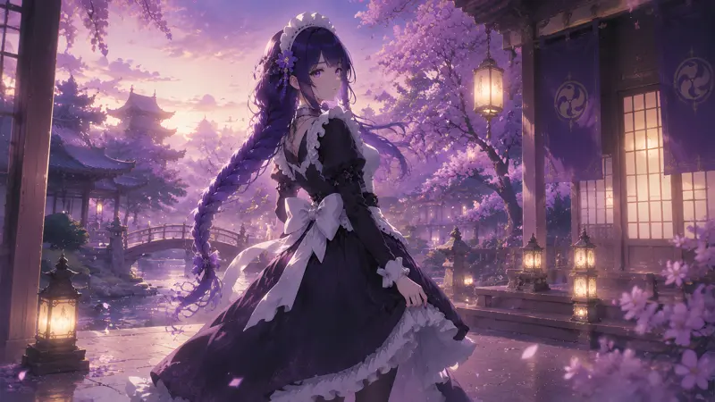 《原神》雷电少女仆装高清壁纸 稻妻庭院女仆桌面壁纸