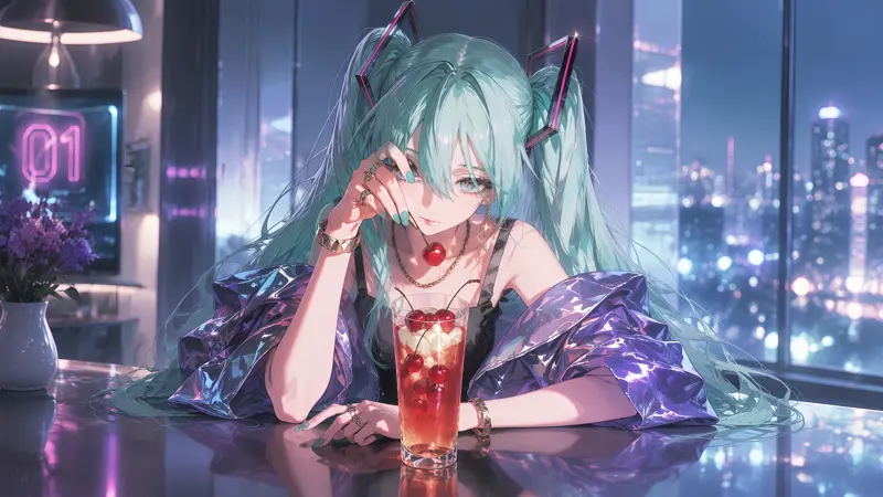 初音未来都市夜景高清壁纸