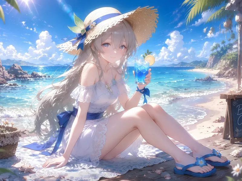 崩坏星穹铁道流萤海边夏日平板壁纸预览图