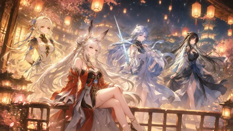鸣潮角色群像夜灯城壁纸