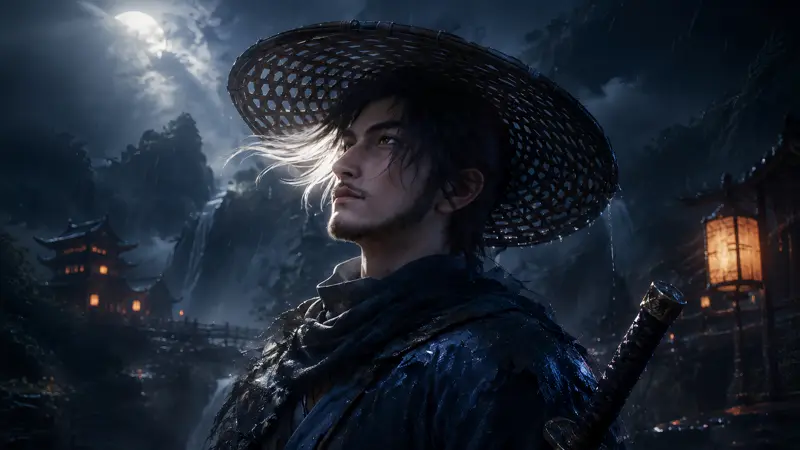 《剑来》阿良雨夜壁纸 斗笠侠客浪子武侠氛围壁纸