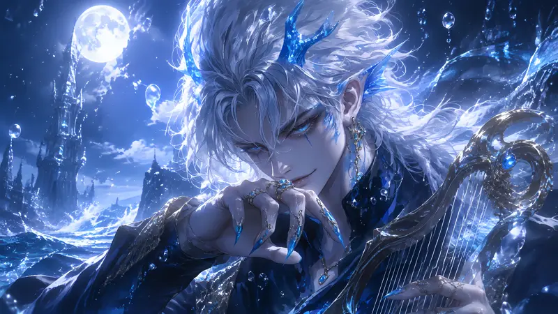 深海月夜魔物美男壁纸 月夜海面人鱼龙族俊美壁纸
