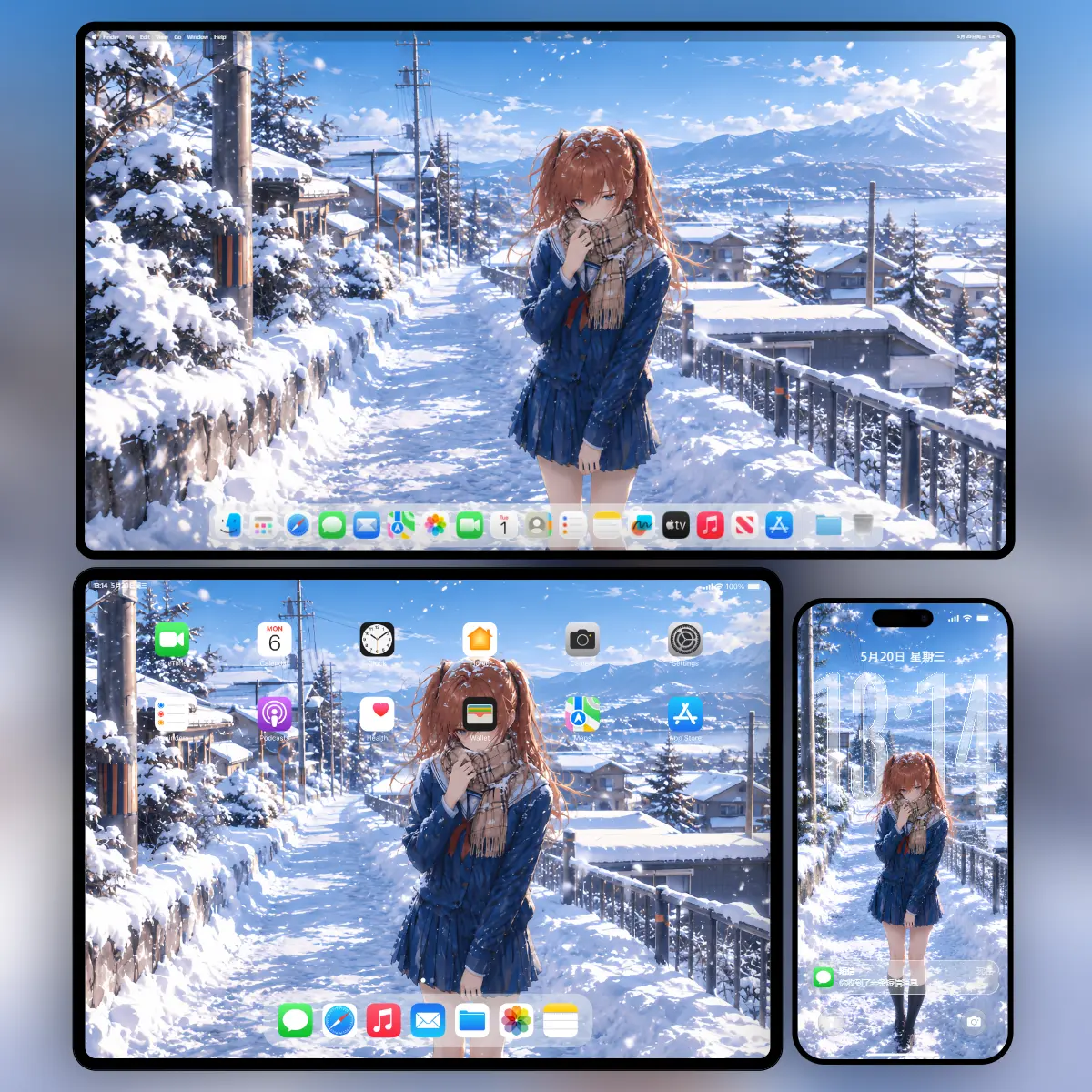 《新世纪福音战士》明日香冬日壁纸 雪中小镇清新治愈壁纸预览图
