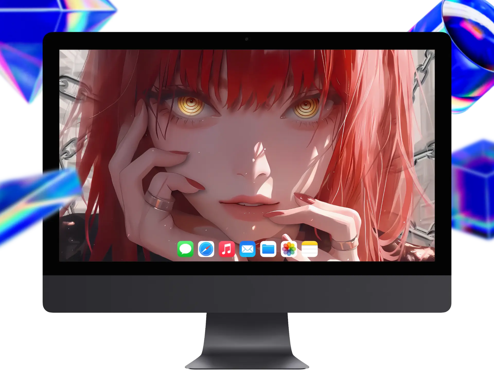 《鸣潮》赞妮5K电脑壁纸,白色短发恶魔角少女,身着西服,破碎光芒环绕,科幻二次元插画