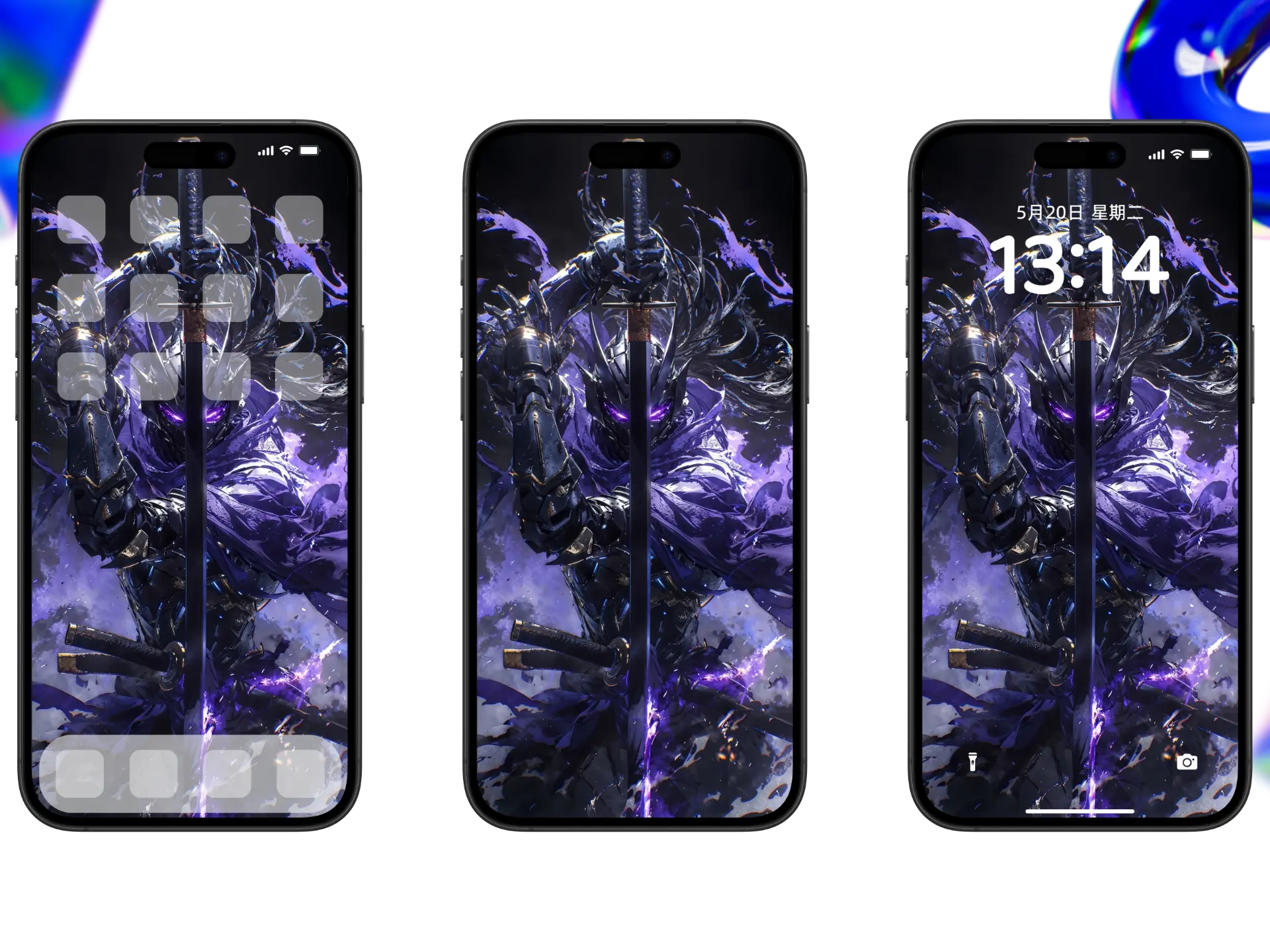 暗紫能量武士手握武士刀,身披残破斗篷,紫色能量弥漫的4K手机壁纸