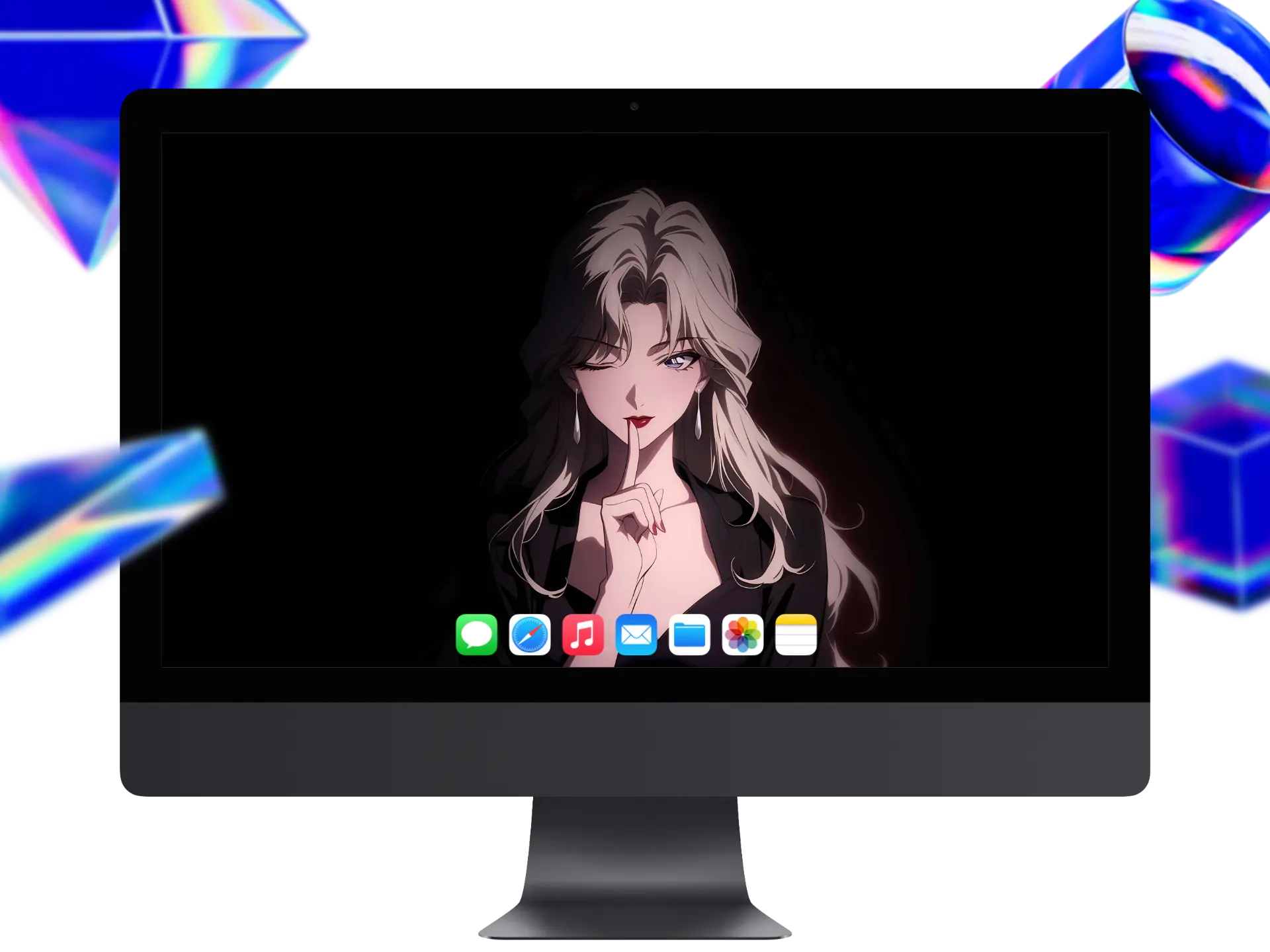 名侦探柯南贝尔摩德4K壁纸，金发红唇与深V黑衣暗夜女王插画