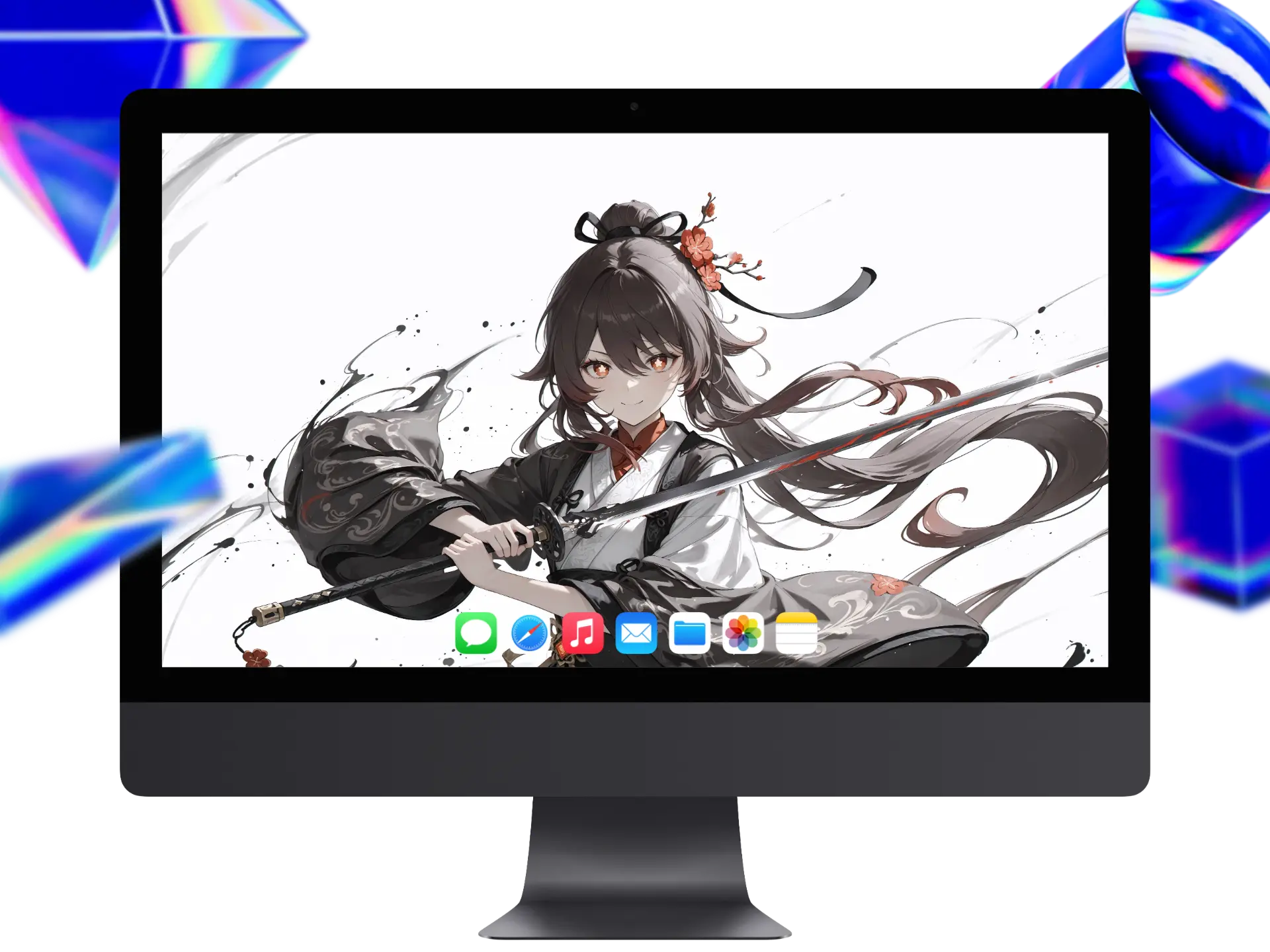 原神胡桃4K高清电脑壁纸,水墨古风女剑士持红纹长剑