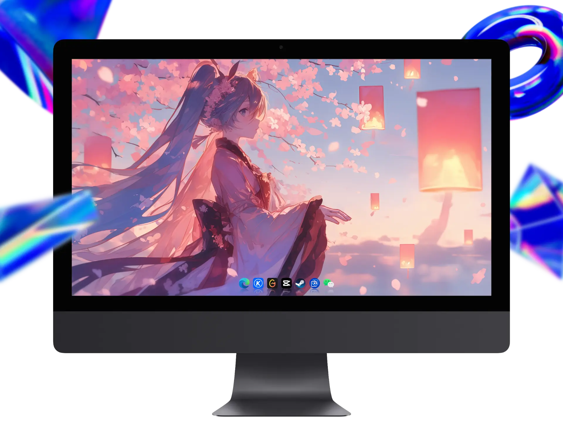 《崩坏:星穹铁道》角色飞跃夜空,流萤星尘环绕的4K高清电脑壁纸